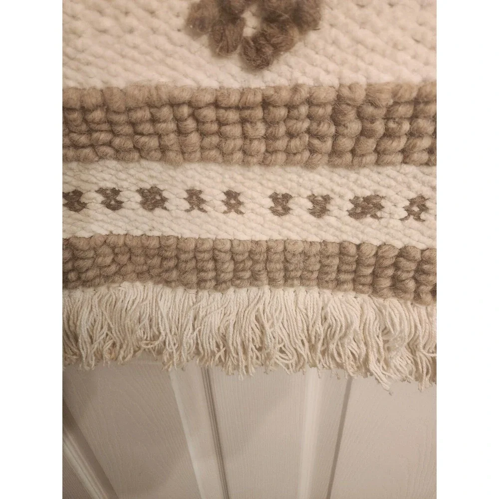 Bottom Fringe Textured Woven Wall Hanging Fabric Art Boho‎ Decor Tan Cream Beige